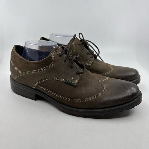 Mens Leather Clarks Wingtip Dress Shoes Brown US10M 9/13 Lace-Up Stitched 16326 - Picture 1 of 7